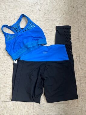 PINK Victoria's Secret Blue & Black Sports Bra and Leggings Set